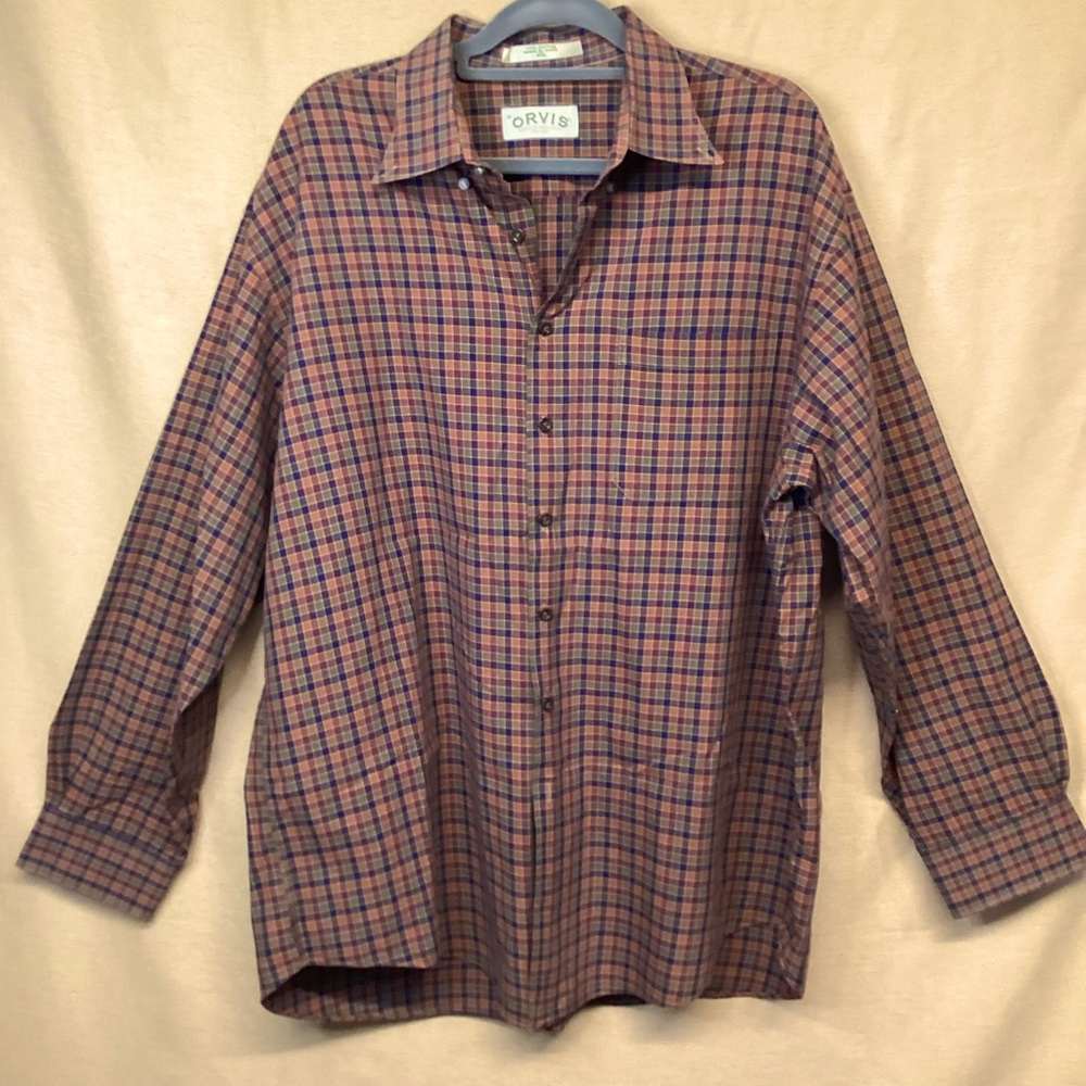 Orvis Mens Plaid Long Sleeve Button Down Shirt